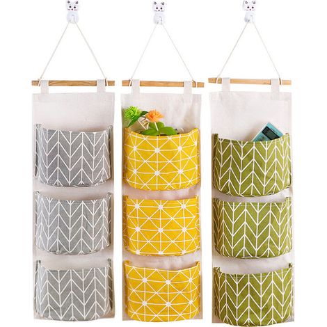 royaluxe - Sac de Rangement Suspendu avec 3 Poches, Étagère Mural en Tissu Panier Pochette de Rangement, Étanche Sacs Organisateur, (3pcs) (1/5)