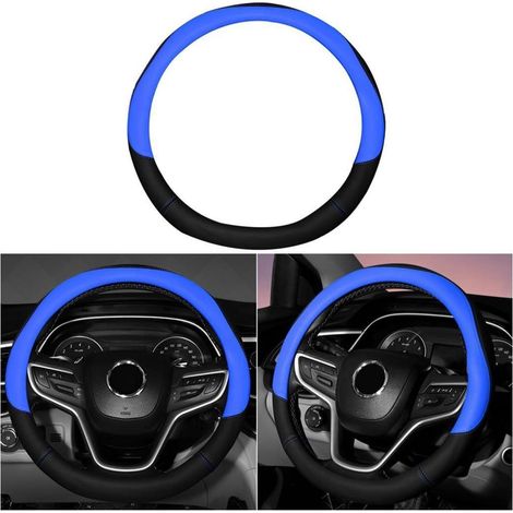 Lenkradbezug Auto 38cm Mikrofaser Leder Sport Anti Rutsch Universal Schwarz Blau (1/5)