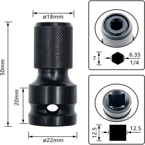 2 PCS Embout Boulonneuse a Choc en Acier Embout Visseuse Douille a Choc avec Accessoires Adaptateurs de Douille à Impact pour Adaptateurs de Douille 1/4" Hexagonales Tournevis(Noir) (1/3)