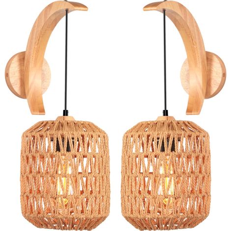 Applique murale rétro, abat-jour en rotin, orientable, diamètre 16 cm - Lot de 2 (1/5)