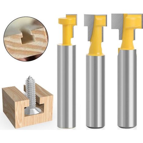 8mm Tige T-Slot Routeur Bits Set, 3pcs T-Slot Fraise à bois Fraise à Menuiserie Outil de Woodworking Cutter Lame (1/4)