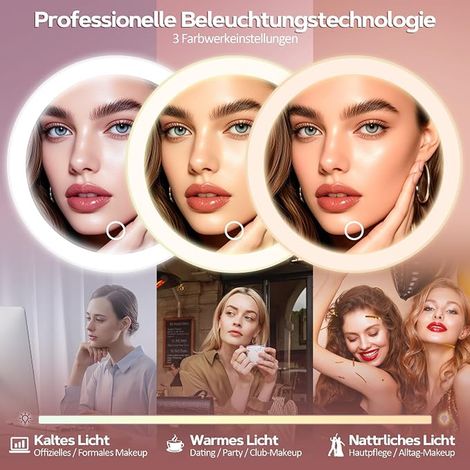 MOMOKUBA Illuminated Magnifying Mirror, 30x Magnifying Mirror with Suction Cup, Bright, Dimmable Colors, Precision Makeup, Wall or Table Mirror for Room, White (1/4)