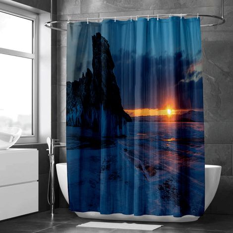 Rideau de douche nature de montagne alpine, décoration rustique, tissu résistant - 90x180cm (1/5)