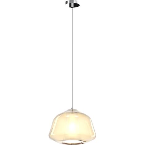 Sospensione Contemporanea Double Skin Alpha Metallo Cromo Vetro Ambra 1 Luce E27
