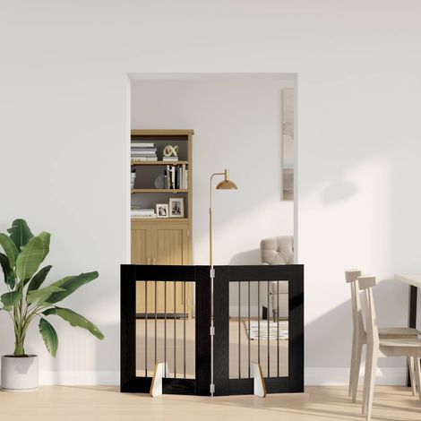 vidaXL Puerta para perros plegable con soportes 2 uds. Roble Negro (1/5)