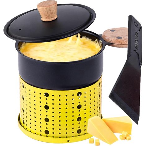 1 Caquelon à raclette, réchaud portable, manche en bois, 300ml, fondue fromage chocolat, bureau camping maison