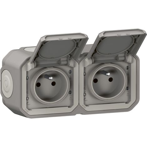Legrand - Double prise de courant horizontale avec volet Plexo complet saillie - gris