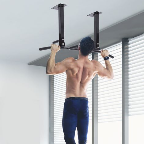 Barre de Traction au Plafond Barre pour Tractions en Acier Barre de Traction pour Entraînement Maison 105,5x28x49 cm Noir