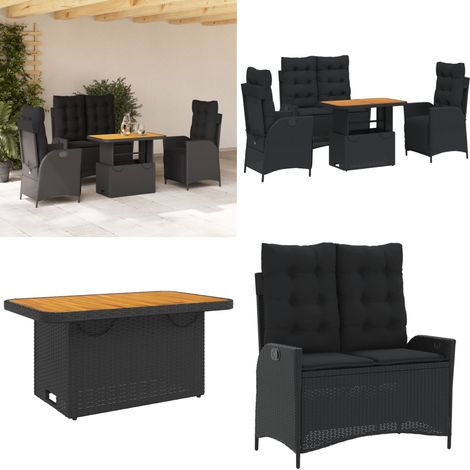 Ensemble à manger de jardin 4 pcs avec coussins noir - Chaise de jardin - Banc de jardin (1/5)