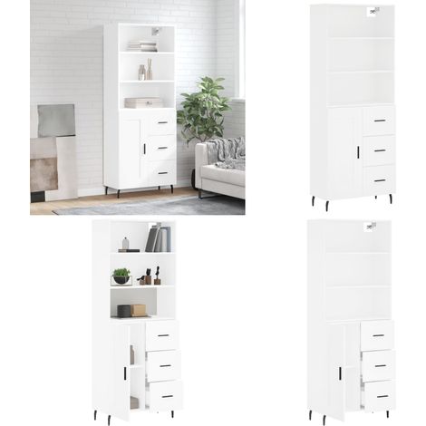 Buffet haut Blanc 69,5x34x180 cm Bois d'ingénierie - Buffet Design Moderne - Meuble Rangement Cuisine - Armoire Blanche - Buffet Bas Prix - Commode  Meuble Salon - Home & Living (1/5)