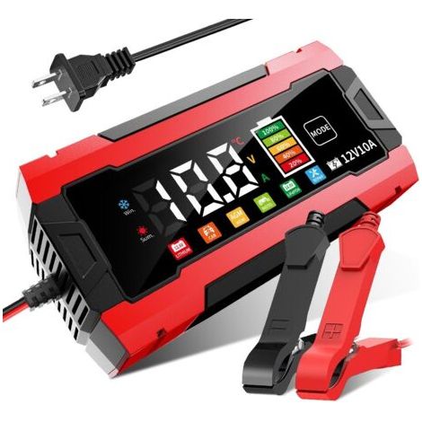 10A Chargeur de Batterie Voiture, 12V 10A LiFePO4 Chargeur Batterie pour Moto avec Réparation Automatisée, 6 Modes Maintien de Chargeur Batterie avec Écran LCD pour AGM/Gel/Wet/SLA