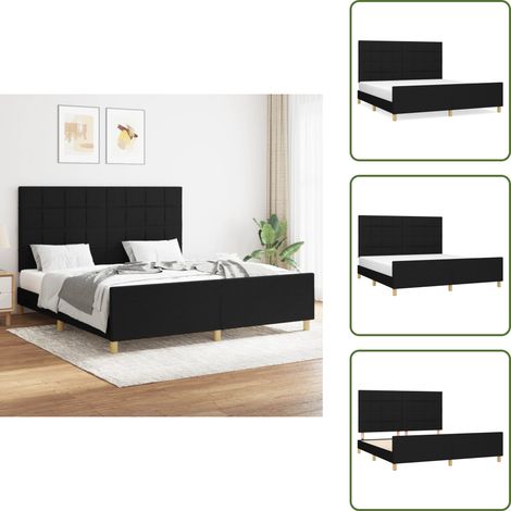 Cadre de lit sans matelas noir 160x200 cm tissu - Cadre De Lit - Lit Double - Literie - Têtière - Meuble Chambre (1/5)
