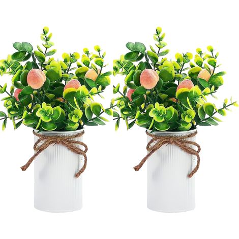 Plantes Artificielles Fruitières Décoratives 2 Pots Simulation Bonsai Pêche Intérieur & Extérieur Sans Maintenance (1/2)