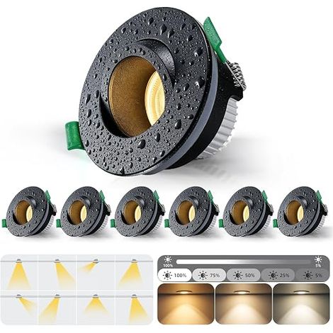 LED Recessed Dimmable Adjustable Spotlight IP65 Bathroom Kitchen Light 5 W 550LM Ceiling Spotlights, Warm White 3000 K/Neutral White 4000 K/Cool White 6500 K Adjustable, Diameter 70 mm (1/5)