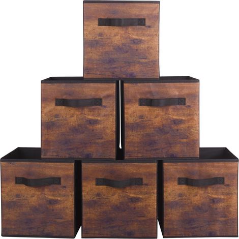 Boîtes de rangement, boîtes de rangement en tissu pliables et tiroirs de rangement en tissu pour placards et rangements pour jouets, lot de 6 (grain de bois Vintage)