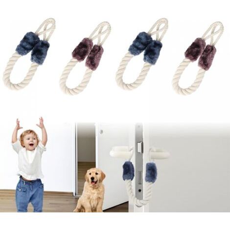 Lot de 4 butées de porte anti-pincement en coton, 60 cm de long, souples et lavables, pour la sécurité des enfants et des animaux, bleu et marron (1/5)