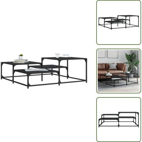 The Living Store Table basse noir 107x107x40 cm bois d'ingénierie - Table Basse - Meuble Salon - Table D'appoint - Design Industriel - Table Carrée (1/5)