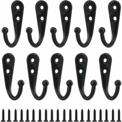 10 Stück Retro-Kleiderhaken aus schwarzem Metall, einzeln anschraubbare Wandhaken, Vintage-Wandgarderobe für Bademäntel, Regale, Schubladen, Spinde, Badezimmer mit 20 Schrauben (1/5)