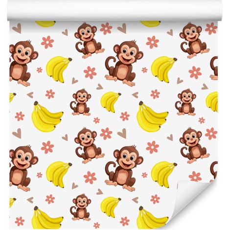 Papier peint singe blanc et orange pour salon et chambre 50x1000 cm (1/5)