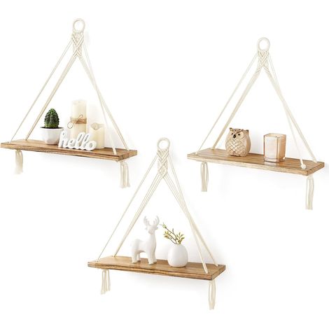 Lot de 3 étagères suspendues en macramé - Décoration murale bohème (1/5)
