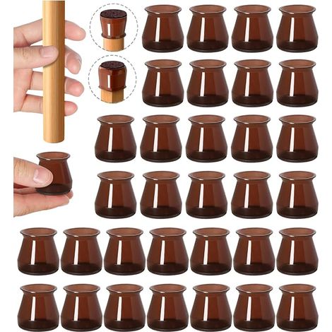 32pcs Brown Stuhl Bein Bodenschutz, Barhocker Beinschutz Kappen, Esszimmer Stuhl Beinschutz für Hartholzböden, Stuhl Beinabdeckungen Silikon Filz Möbel Pads (Small fit: 0.9''.1.29'') (1/5)