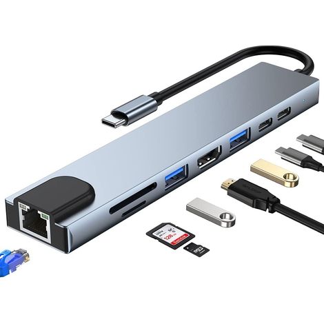 Station d'Accueil USB C Double Moniteur, 8 en 1 HUB HDMI, USB 3.0, PD 100W, USB 2.0, SD/TF, Ethernet, Multiport pour MacBook/Windows/Mac (1/5)