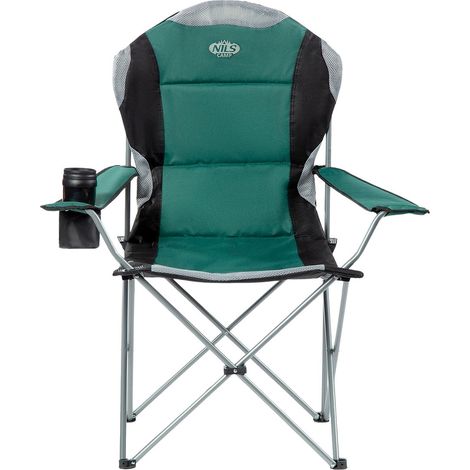 Silla de camping plegable verde, ligera y portátil.