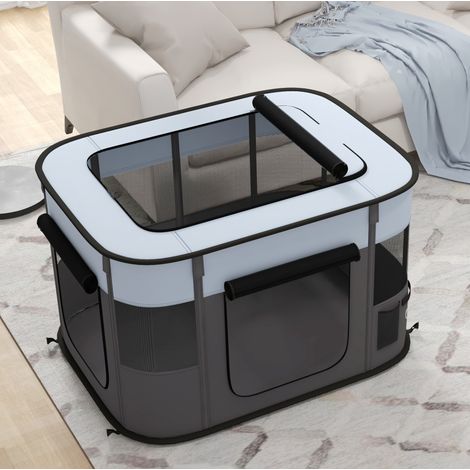 Parque plegable para cachorros y pequeños animales 94x74x60 cm poliéster gris - MEUBLIV (1/5)