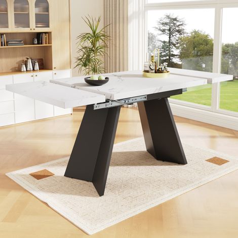 Eifson – Table extensible rectangulaire pour 6-8 personnes – Plateau en marbre – Pieds en acier – Dimensions 99-159x74x77cm – Pour cuisine et salon (1/5)