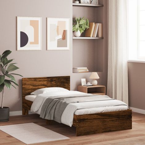 Cama con cabecero madera de ingeniería roble ahumado 100x200 cm vidaXL