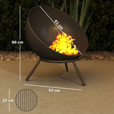 Feuerschale 60 x 53 x 66cm verstellbar Feuerstelle mit Schürhaken Kohlegitter Ständer Schwarz (1/5)