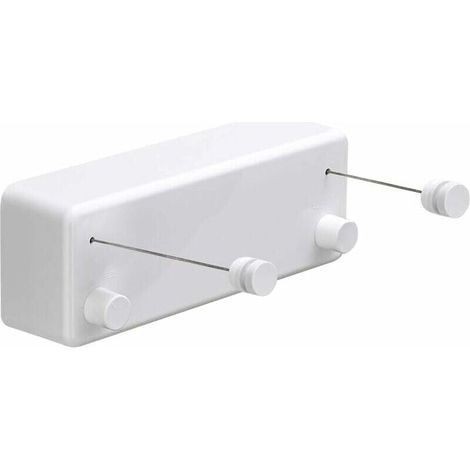 Retractable Clothes Airer, ABS + Aluminum, Clothes Airer with Two Adjustable Stainless Steel Cables, Wall Mounted, White, (1/4)