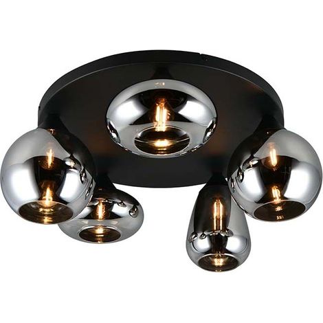 Deckenlampe Deckenleuchte Wohnzimmerlampe Metall schwarz matt Glas grau D 63,5cm