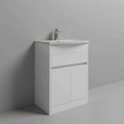 Montego Gloss White 600mm 1 Drawer 2 Door Vanity Unit with Arc Basin