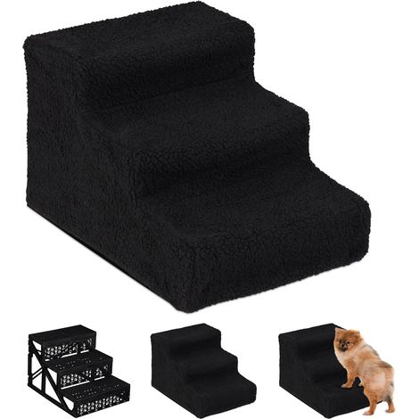 Dreistufige Haustiertreppe für Hunde und Katzen – 1 Stück – Schwarzer Polyesterstoff – Zugang zum Sofabett – Für kleine und große Haustiere – 30 x 35 x 45 cm (1/5)