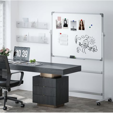 Tableau blanc magnétique double face 120 x 90 cm mobile sur roulettes avec accessoires - CHICFURN (1/5)