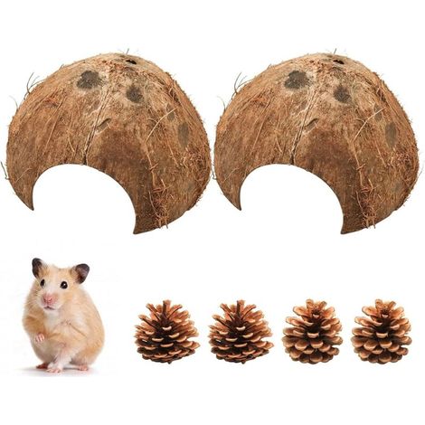 Coconut shell half pieces, coconut shell as breeding and hiding place for small animals, aquarium decoration for small animals (ø 10-14 cm)