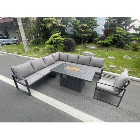 Fimous Aluminum Outdoor Garden Furniture Corner Sofa Chair Gas Fire Pit Dining Table Sets Gas Heater Burner Dark Grey 8 Seater (1/5)