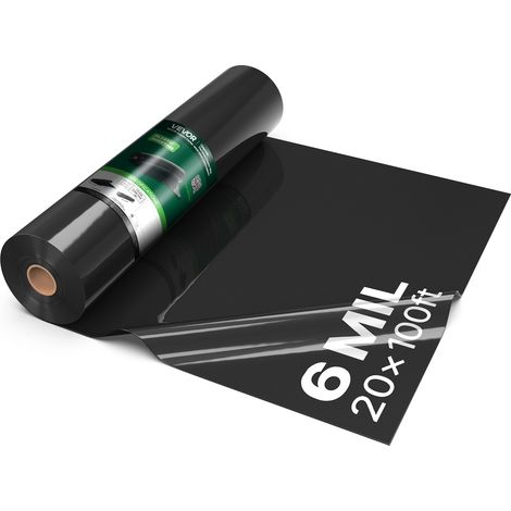 VEVOR Láminas de Plástico de Polietileno 6,1 x 30,48 m Espesor de 0,15 mm, Malla Antihierbas, Barrera de Vapor, Control de Malas Hierbas, Cubierta de Invernadero, Protección de Escombros de Edificio (1/5)