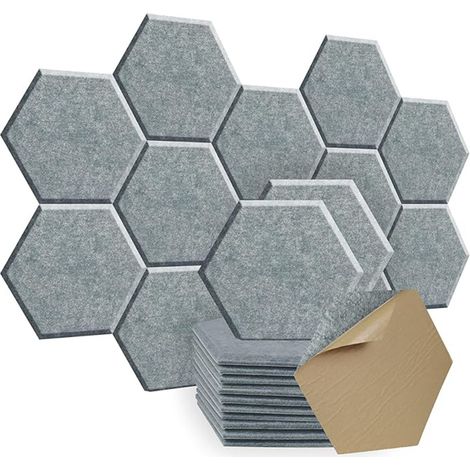 Panneaux acoustiques auto adhésifs mousse acoustique haute densité insonorisants hexagonaux isolation 12pcs Gris (1/5)