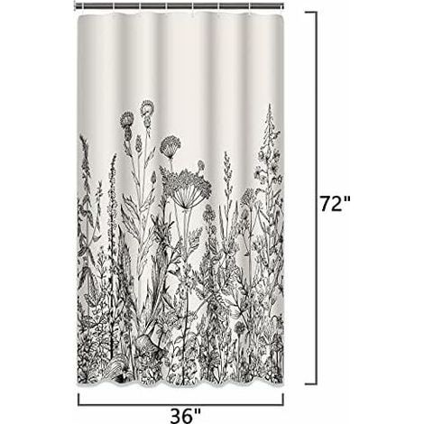 Duschvorhang „Camper Stall Floral Border“ (90 x 180 cm) mit Kräuter- und Wildblumenmuster, Vintage-Gravur, wasserdichtem Polyestergewebe, inklusive Haken (1/4)