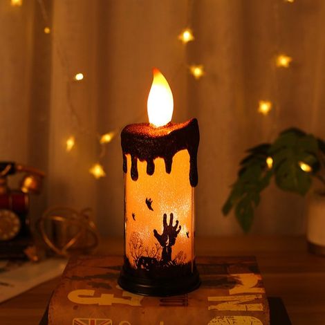 Juego de 2 velas de Halloween, Velas sin llama para Halloween, Iluminación LED a pilas, Ideal para Halloween, galas y fiestas, Color negro (1/5)
