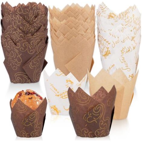 600 Pièces Caissettes de Muffins en Papier Tulipes, Moules à Muffins, Tasses de Cuisson, Emballages de Cupcakes (1/2)