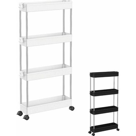 Desserte roulante étroite, meuble de rangement mobile 4 niveaux, chariot à roulettes, blanc, pour cuisine ou salle de bain (1/4)