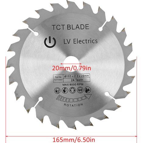 Lame de scie circulaire pour le sciage du bois, 165 mm, 24 dents, diamètre du trou 20 mm (1/5)
