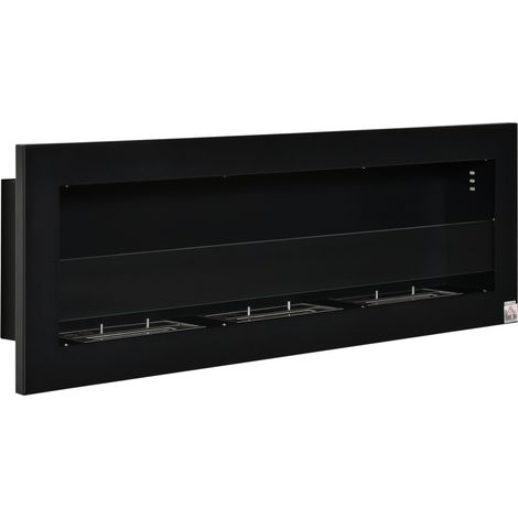Cheminée bioéthanol murale encastrable noire, 3 brûleurs, réservoir 3 L, autonomie ≈ 3 h, dimensions 120 x 15 x 40 cm, acier inoxydable. (1/5)