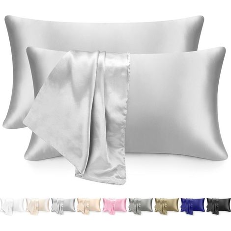 Lot de 2 Taie d'oreiller Satin 51x76, Fermeture Éclair, Douceur Soie, Pour Cheveux et Peau (1/5)