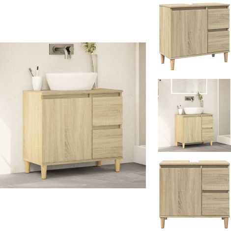 Vidaxl – Armoire salle de bain chêne sonoma 65x33x60 cm – Bois d'ingénierie et eucalyptus massif – 2 tiroirs et compartiment avec porte – Rangement optimisé (1/5)