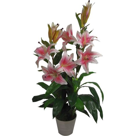 90cm (3ft) Artificial Lily Stargazer Style Lillies Plant Large Flowers Pink (1/5)