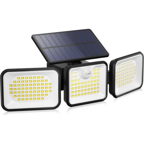 Lámpara solar de 180 LED para exterior con sensor de movimiento, 3 modos de iluminación, ángulo de 270°, IP65 resistente al agua.